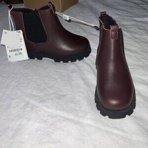 NWT Zara girl leather boots bootie dark red 27 SZ10-10.5